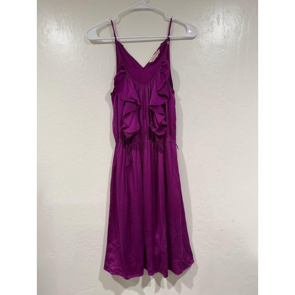 Rebecca Taylor Magenta Purple 100% Silk Ruffle V-Neck Mini Dress - Picture 2 of 6